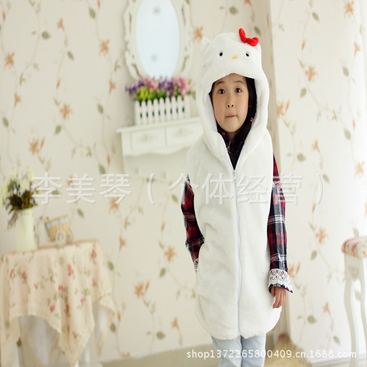 【韩版k<em>白马甲</em> 春秋<em>毛绒</em>背心 男女儿童<em>服装</em>可爱