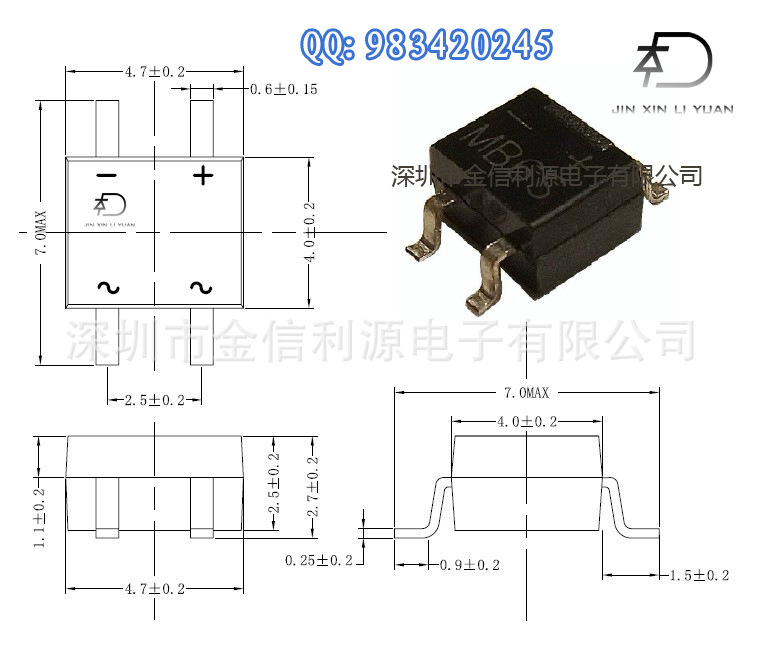 贴片整流桥mb10s/mb8s/mb6/mb4s/mb2s实际尺寸图与电性参数表