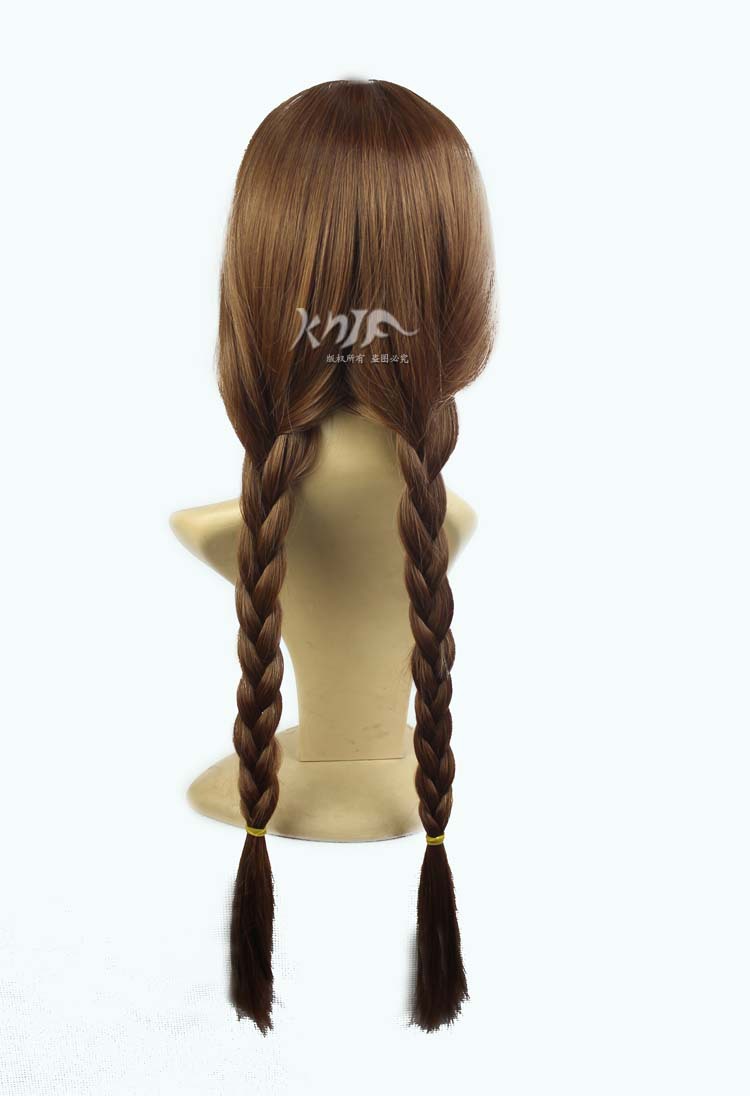 漫假发厂供应 亚麻色动漫cosplay直发双辫子假