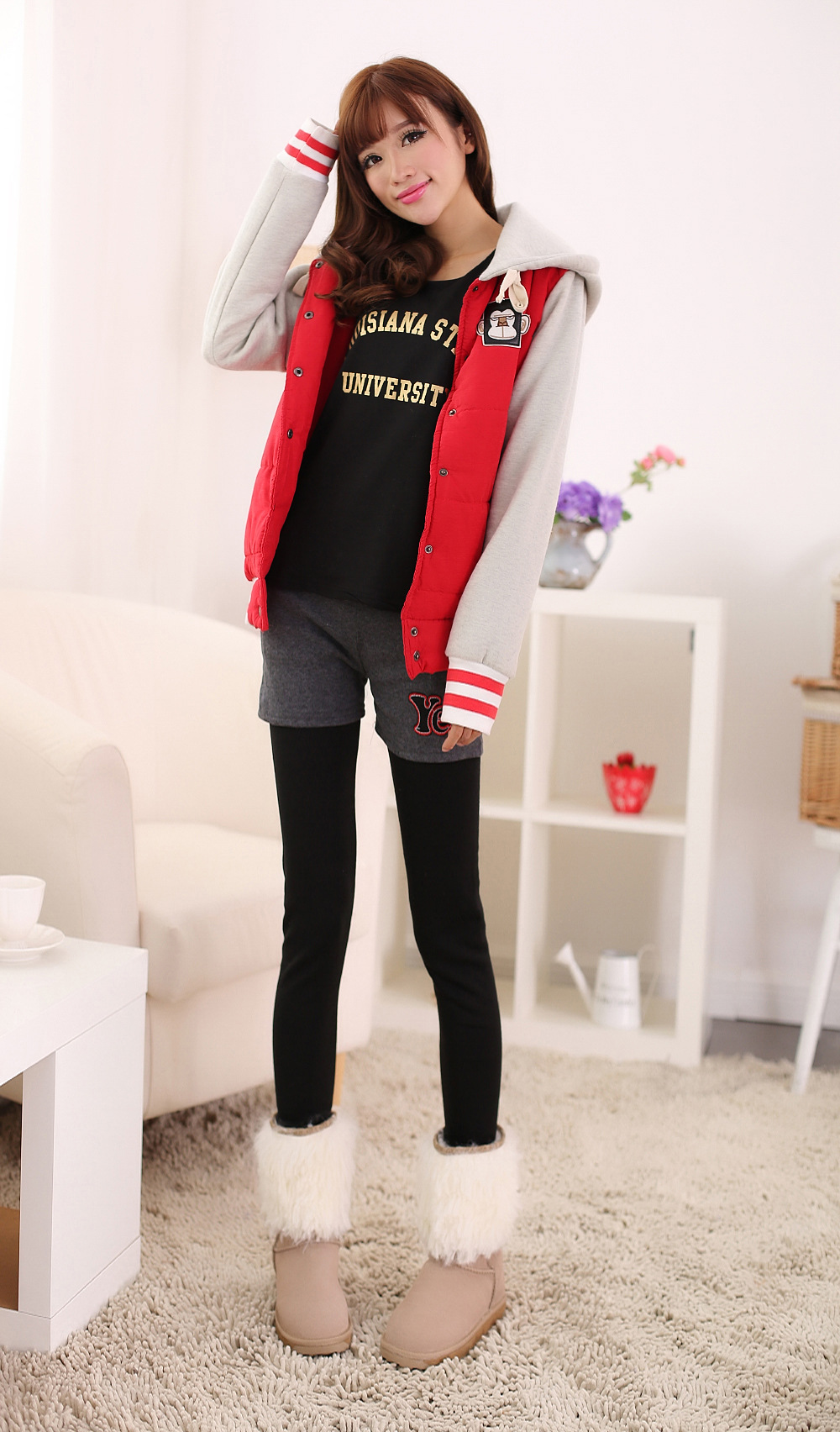 【假两件<em>短裤加长裤</em>连体打底裤个性打底铅笔裤