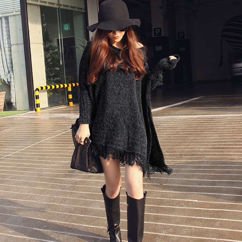 <em>韩版</em>女装<em>毛衣批发</em> 套头圆领 流苏 中长款时尚毛