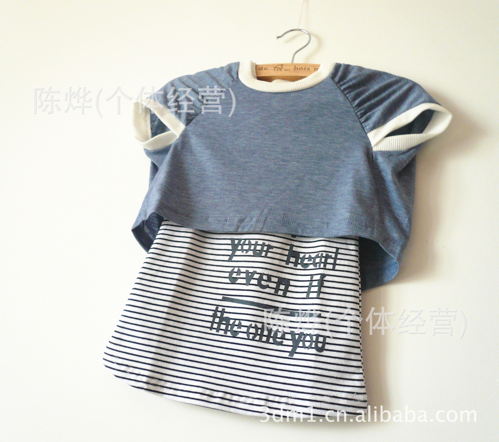 韩版外贸原单 mybaby套头蝙蝠衫条纹字母背心