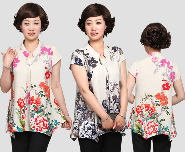 批发采购中老年女装-中老年女夏装短袖T恤 妈