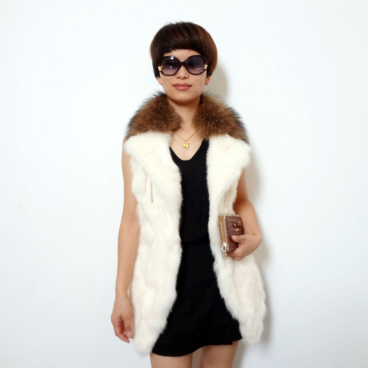2013狐狸毛领欧美<em>女款兔毛</em>皮草背心外套 女士