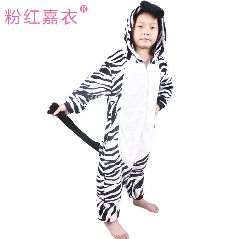 法兰绒秋<em>冬款</em>新品儿童家居服<em>套装亲子</em>装 斑马
