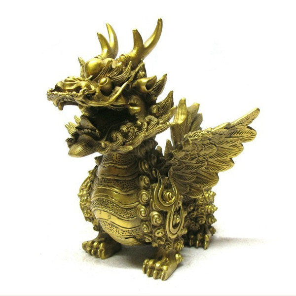 【鑫厵工艺 黄铜麒麟 纯铜飞天麒麟摆件 镇宅化