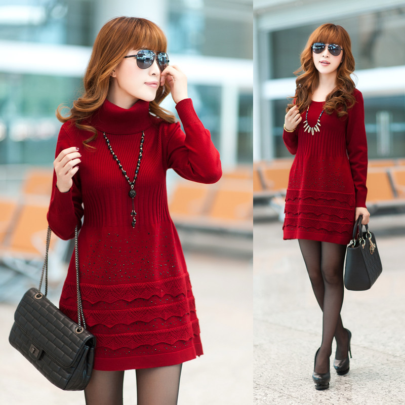 2013新款秋冬长款打底外套长袖<em>女毛衣</em>大码高