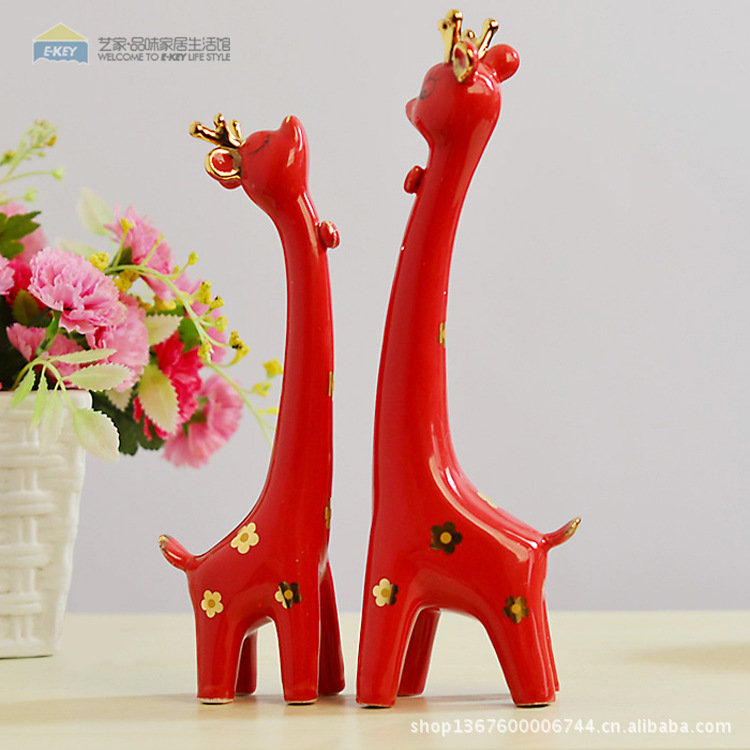 批发供应 陶瓷工艺品 家居装饰品摆件 淘宝热销情侣梅花鹿摆设