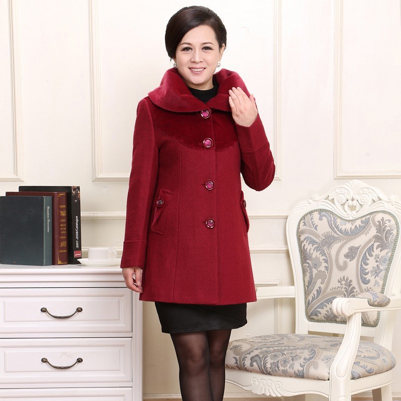 冬装新款女装<em>呢子</em>大衣中老年<em>女式呢子外套</em>貂毛