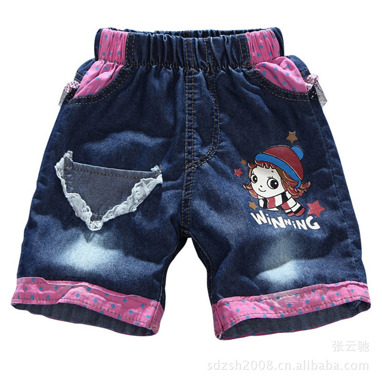 中童女童<em>短裤</em> 蕾丝<em>小口袋</em>女童牛仔<em>短裤</em> 小美女