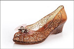 廠傢直銷2013爆款水晶鞋涼拖鞋 涼鞋 閃光蝴蝶結高跟坡跟涼鞋草鞋