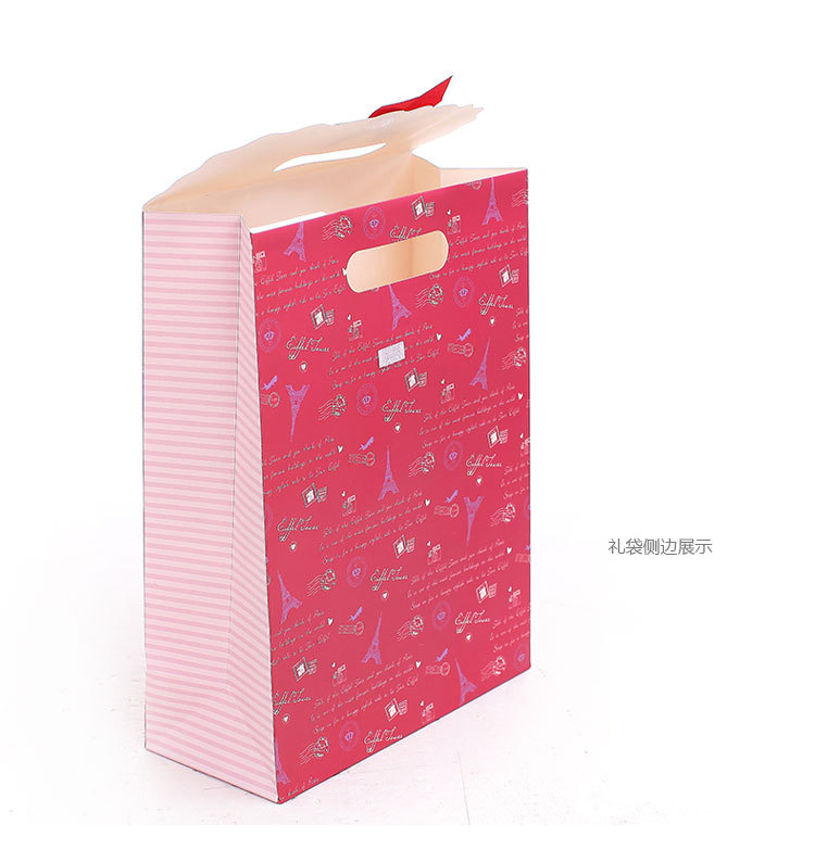 【精美礼品袋 酒红底英文字母邮戳铁塔粘扣袋