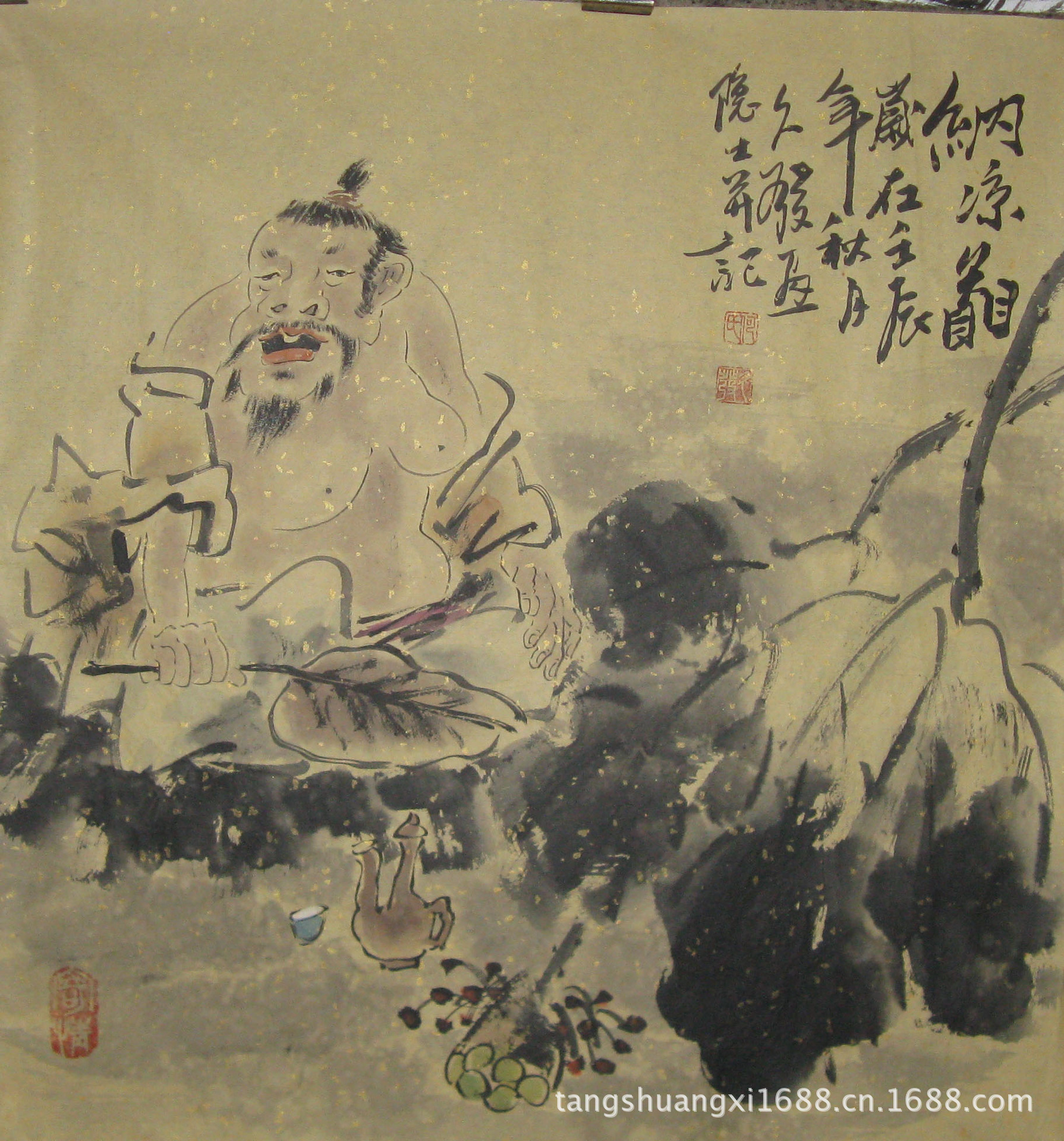 6尺8开国画写意人物画高士品茗喝茶图字画文人画批发装饰画7185