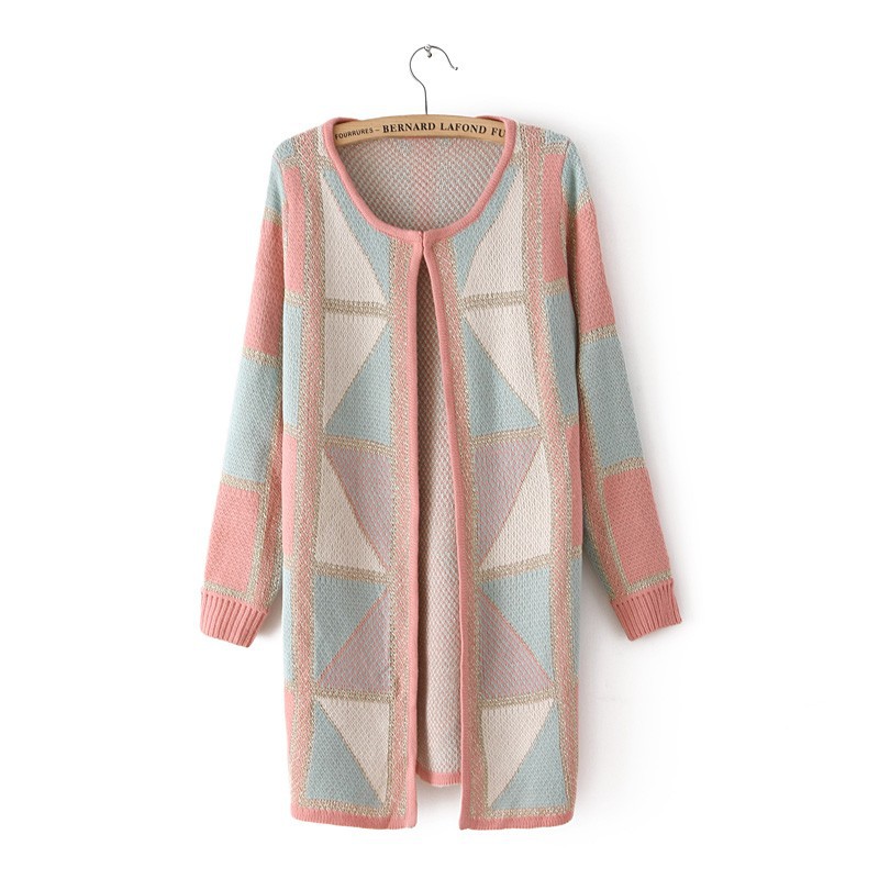 春秋冬款新款欧美风中长款长袖圆领<em>开衫</em>妖精口