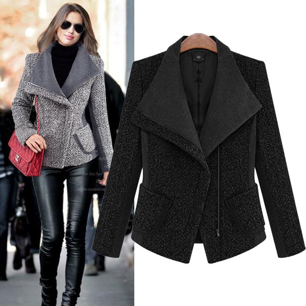 欧美大牌<em>女装2014春季</em>款明星范短款长袖拼色