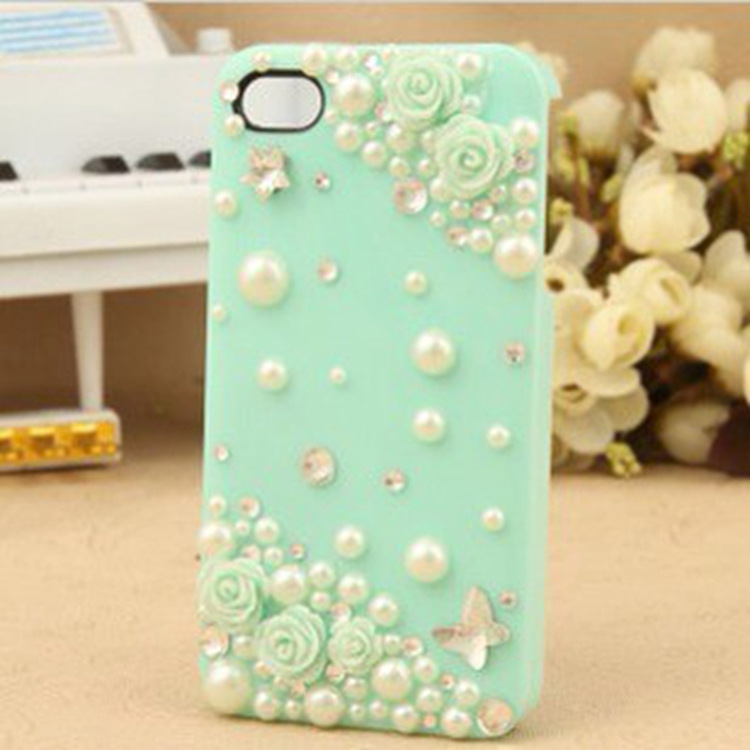 热卖新款iPhone手机壳 树脂花珍珠手机保护套