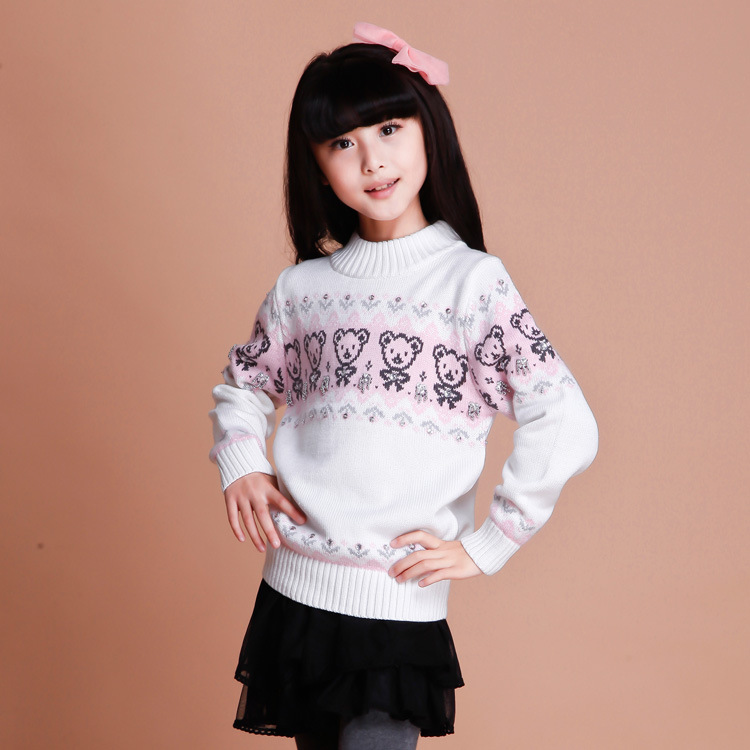 韩版童装 童<em>毛衣</em> 女童<em>小熊</em>图案高领打底<em>毛衣</em> 儿