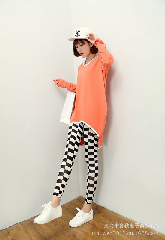 Y 804 黑白方块打底裤 (1)