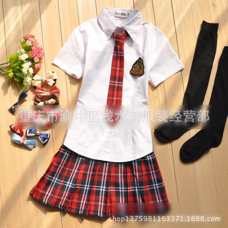经典黑白格子<em>日本</em>韩学生<em>校服</em> <em>女生</em>班服套装夏