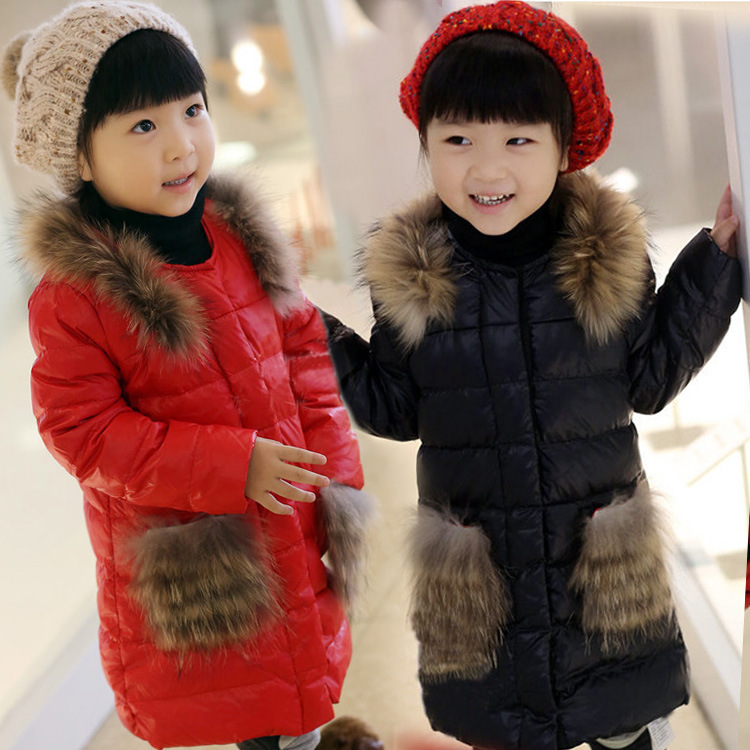 <em>一件代发</em> 冬<em>女童装</em>新款韩版两色长款毛口袋圆