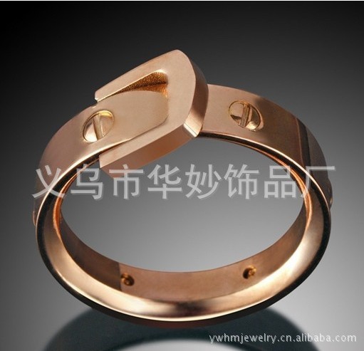 家直销 韩版皮带扣钛钢<em>戒指</em> 玫瑰<em>金戒指 女款</em>百