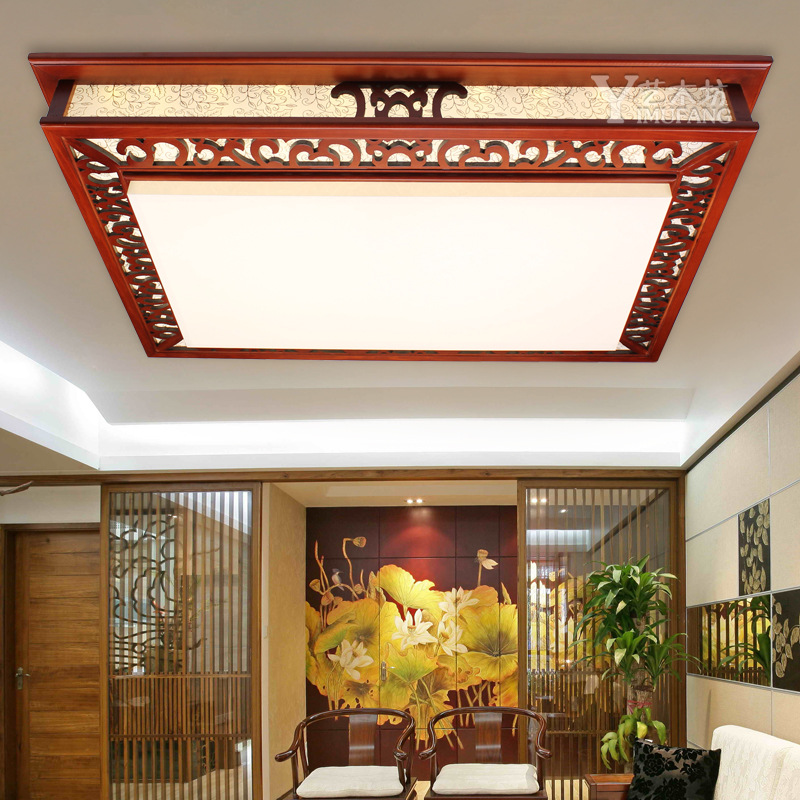 [厂家直供]高档实木中式雕花羊皮吸顶灯浮雕客