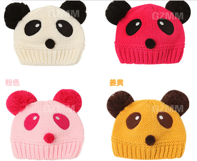 【批发!2013新款卡通熊猫双球帽子 毛线针织宝