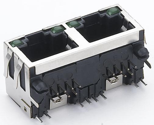 RJ45 1x2带灯带弹