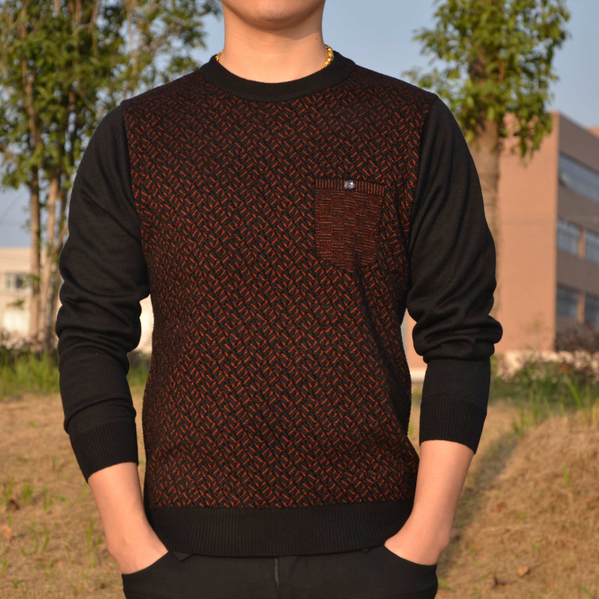 【2013秋冬男士<em>毛衣</em>针织保暖<em>加绒加厚圆领</em>毛