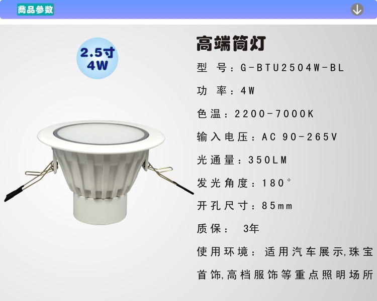 4W 2.5寸仿飞利浦筒灯