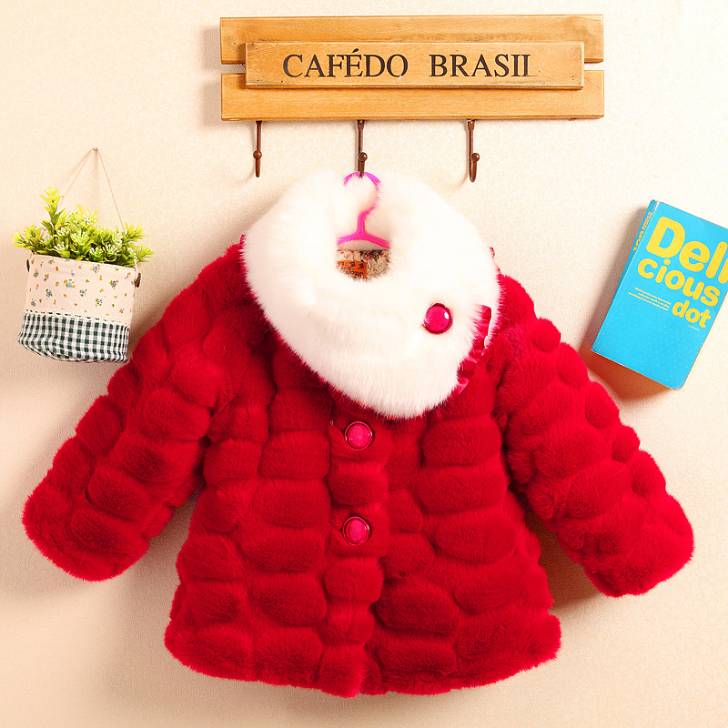 热销新款外贸女童棉衣<em>仿皮草</em>纯色毛<em>毛衣外套</em>童