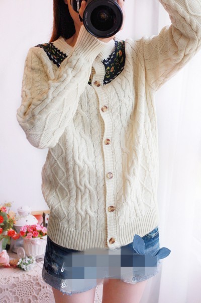 H0258 2013秋季新款 <em>提花</em>民族风领口<em>麻花针织</em>