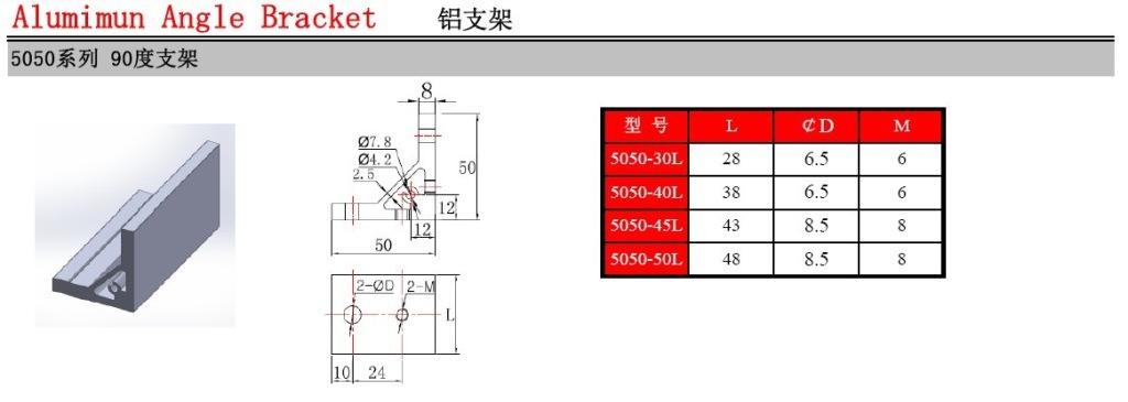 5050L 90度铝材 尺寸 图B