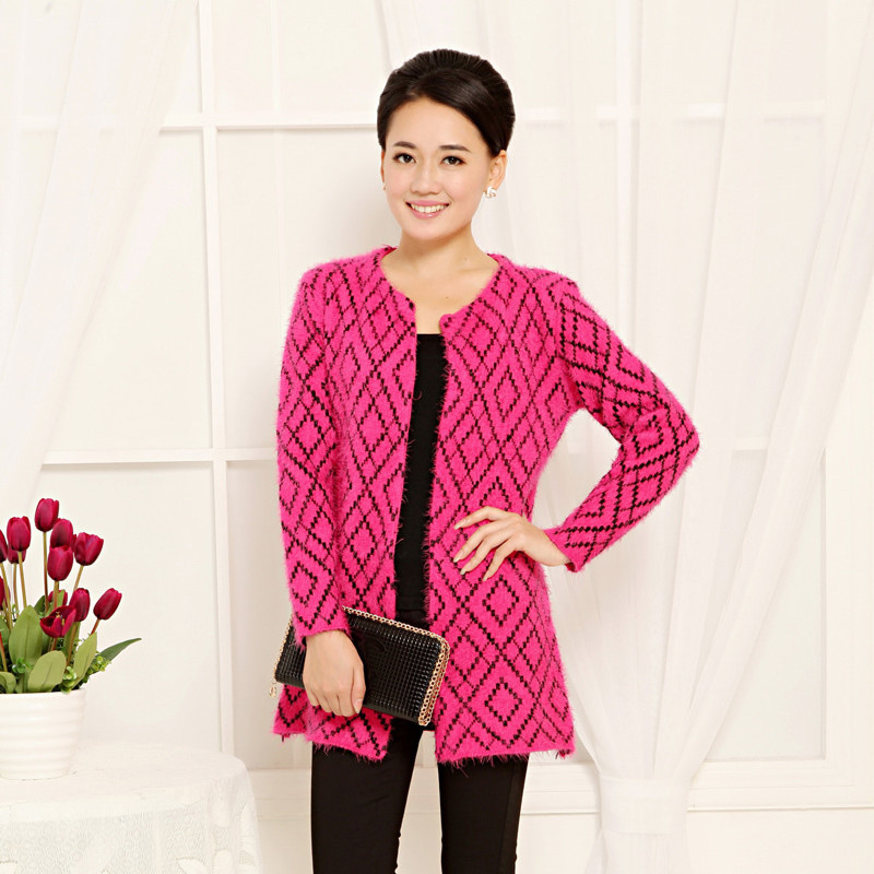 毛衣新款韩版女装 菱形格子<em>少女</em>妈妈装中长款