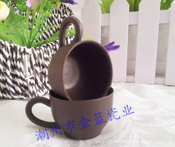 【批发紫砂小茶杯 有耳小杯子 茶杯30毫升红黑