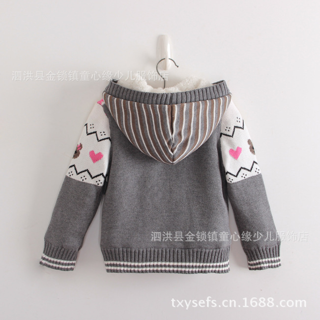 【韩版童装 女童桃心<em>小熊</em>加厚<em>珊瑚绒毛衣</em> 儿童