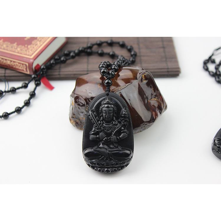 天然黑矅石八大守护神 虚空藏菩萨吊坠 生肖属