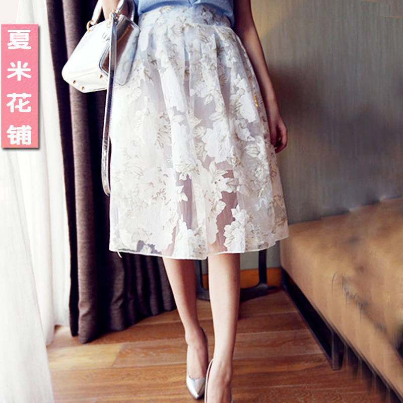 2014 <em>新款</em>欧根纱蓬蓬裙<em>半身</em>裙长裙印花伞裙 图