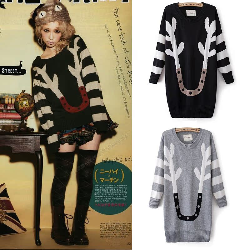 2014春装<em>新款</em>电脑提花<em>长款</em>针织衫<em>毛衣</em> 外贸服