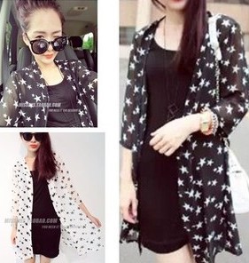 韩版 <em>星星</em>宽松中<em>长款开衫</em> 防晒衣 雪纺衫 薄<em>外套</em>