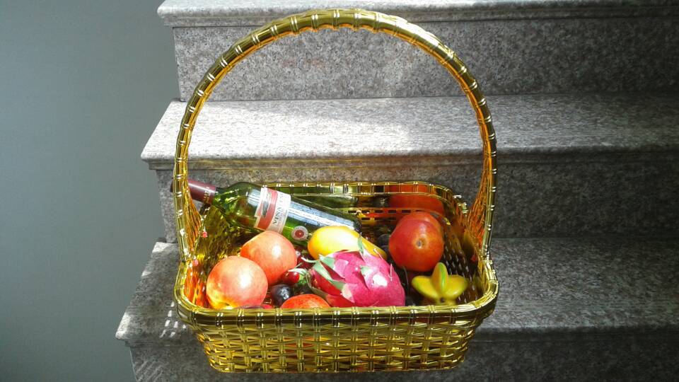 水果市场专用水果包装篮 塑料水果包装篮 果蔬篮 镀金银(圆)