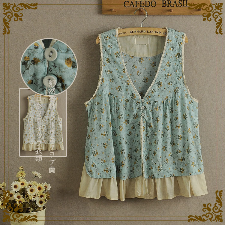 SC706 日系2014新款夏季<em>森女</em>系碎花<em>棉麻无袖</em>