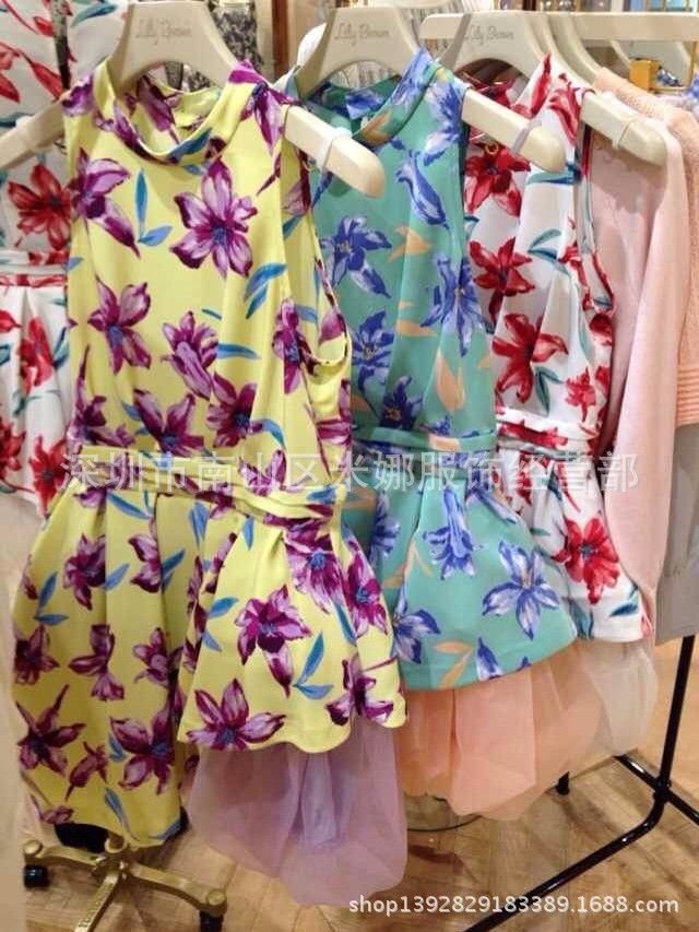 Lily Brown 拼纱<em>下摆</em>印花<em>收</em>腰连衣裙无袖礼服蓬