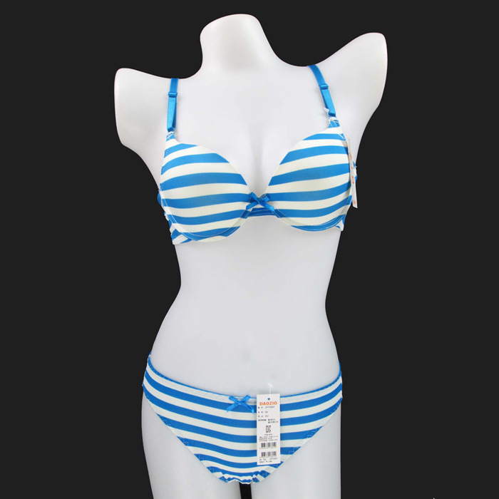 韩国品牌 简约海军风蓝色条纹<em>蝴蝶结</em>少女<em>文胸</em>