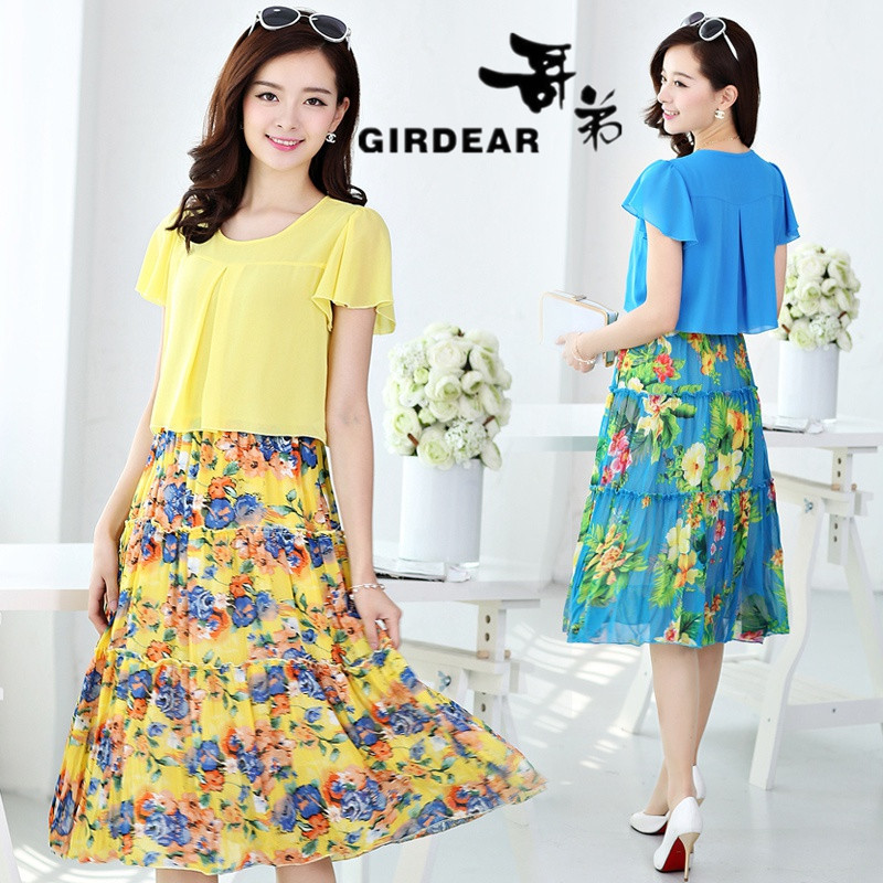 2014夏装正品<em>哥弟女装雪纺连衣裙</em>修身甜美时