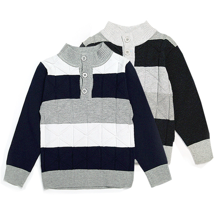 7793 儿童半高领<em>帽子</em> 半<em>开衫</em>男童套头<em>毛衣</em> 条纹