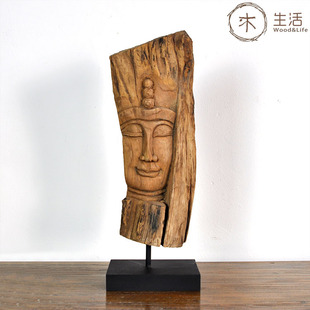 东南亚进口纯手工雕刻佛头像摆件老柚木工艺品装饰品礼品
