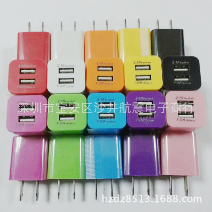 綠點雙USB2.1A充電器 蘋果雙USB小方充2.1A充電頭 墻充雙USB2.1A工廠,批發,進口,代購