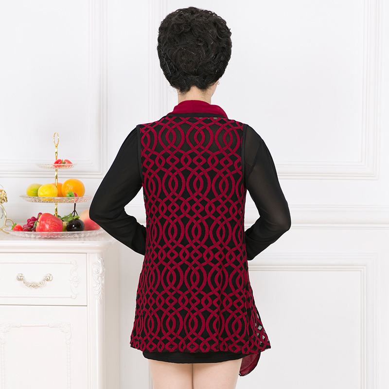 春季新款中老年套装 大码<em>女式打底</em>裙+翻领<em>开衫</em>