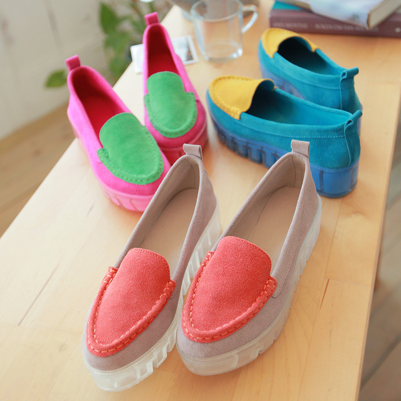 2014春季新款<em>时尚</em>拼色真皮休闲<em>女鞋</em>单鞋<em>批发</em>